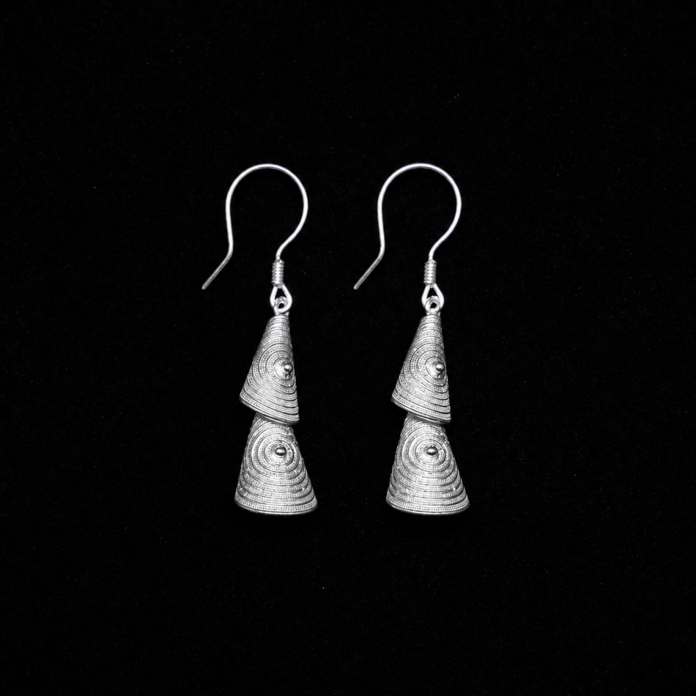 Handcrafted Miao Silver Bell Drop Earrings – 999 Fine Silver Ethnic Earrings
