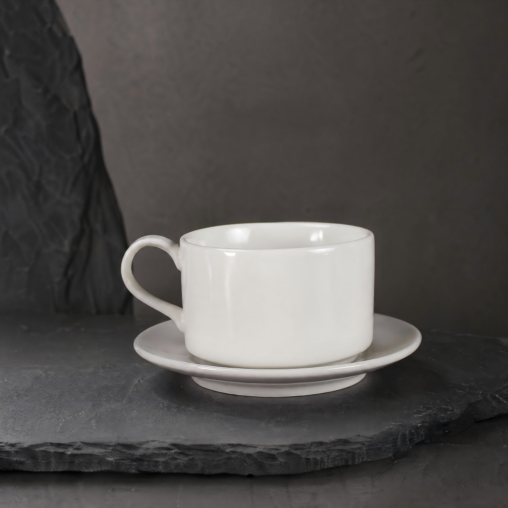 Ceramic Coffee Cup and Saucer Set – Celadon Green or White Minimalist Mug Set | Orithing