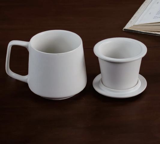 White Porcelain Tea Mug with Infuser & Lid – Minimalist Ceramic Tea Cup for Loose Leaf Tea | Orithing