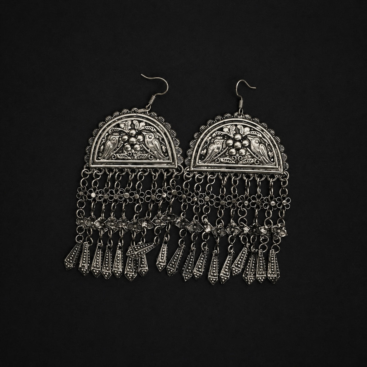 Handcrafted Miao Silver Filigree Tassel Earrings – Vintage Ethnic Statement Jewelry | Orithing