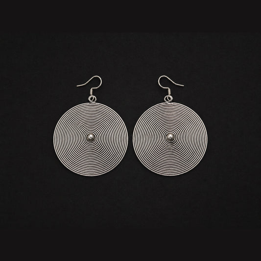 Handcrafted Miao Silver Spiral Disc Earrings – Minimalist Ethnic Statement Jewelry | Orithing