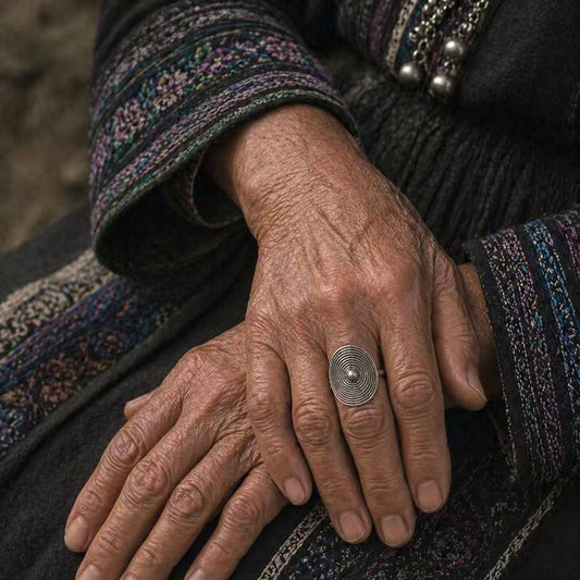 Handcrafted Miao Silver Spiral Ring – Minimalist Ethnic Statement Jewelry | Orithing