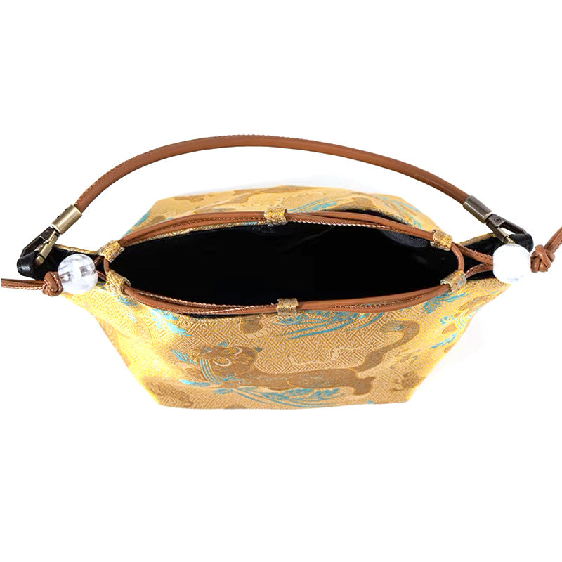 Song Brocade Bucket Bag – Silk Drawstring Handbag with Top Handle | Orithing