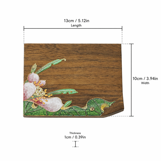 Handcrafted Square Cloisonné Enamel Coaster| Black Walnut Wood