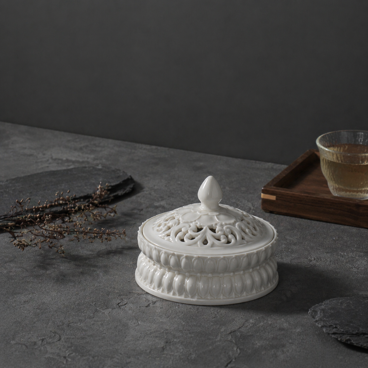 The Serene Lotus & Vine Incense Burner – Handcrafted Ceramic Incense Holder with Lid | Zen Home Ritual | Orithing