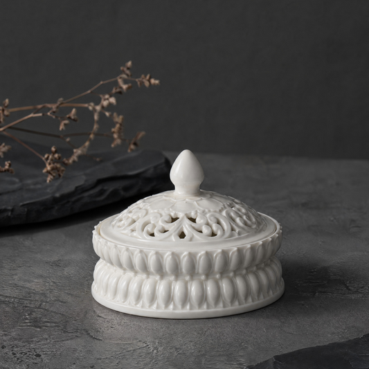 The Serene Lotus & Vine Incense Burner – Handcrafted Ceramic Incense Holder with Lid | Zen Home Ritual | Orithing