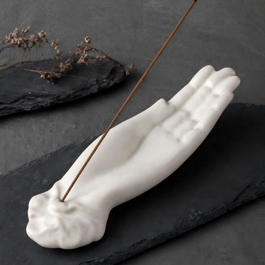 Ceramic Buddha Hand Incense Holder – Minimalist Zen Incense Burner in Green or White | Orithing
