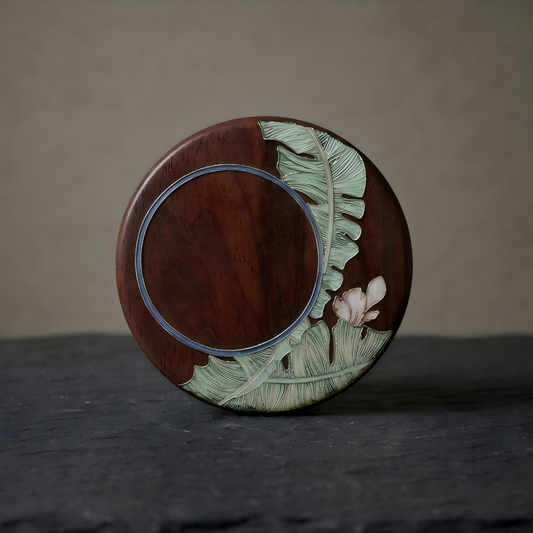Handcrafted Circular Cloisonné Enamel Coaster |Red Sandalwood