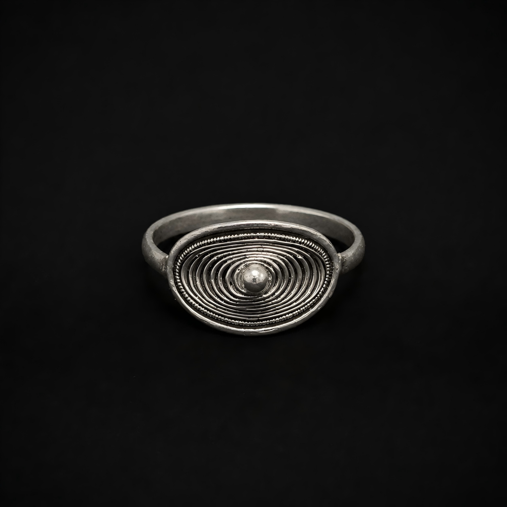 Handcrafted Miao Silver Oval Filigree Ring – 999 Fine Silver Adjustable Ring