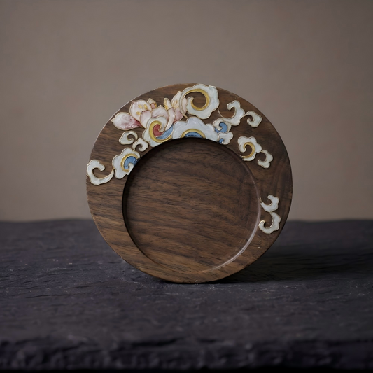 Handcrafted Circular Cloisonné Enamel Coaster |Black Walnut Wood