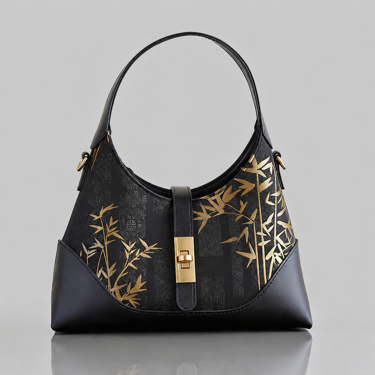 Song Brocade Silk Shoulder Bag – Chinese Bamboo & Floral Embroidered Underarm Bag | Orithing