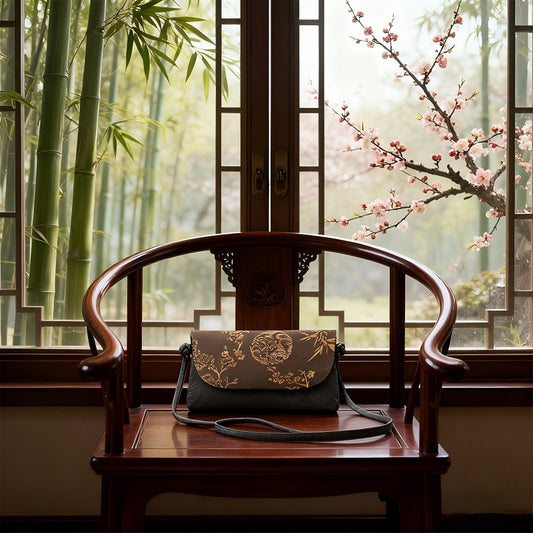 Xiangyun Silk Crossbody Bag – Embroidered Floral & Crackle Pattern Phone Bag | Orithing