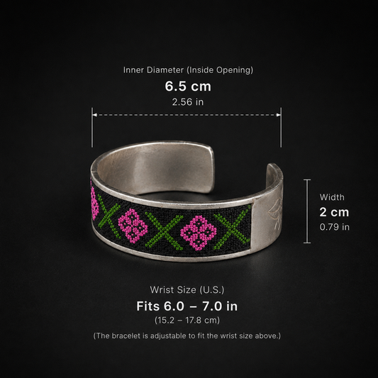 Hand-Embroidered Alloy Silver Cuff Bracelet – Traditional Xixiu Artisan Bangle