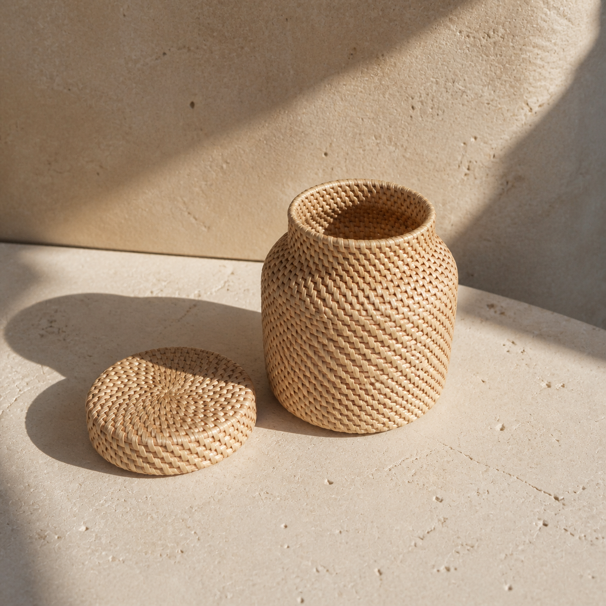 Handwoven Rattan Storage Jar with Lid – Tea & Jewelry Organizer