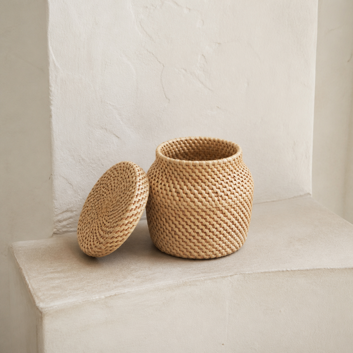 Handwoven Rattan Storage Jar with Lid – Tea & Jewelry Organizer