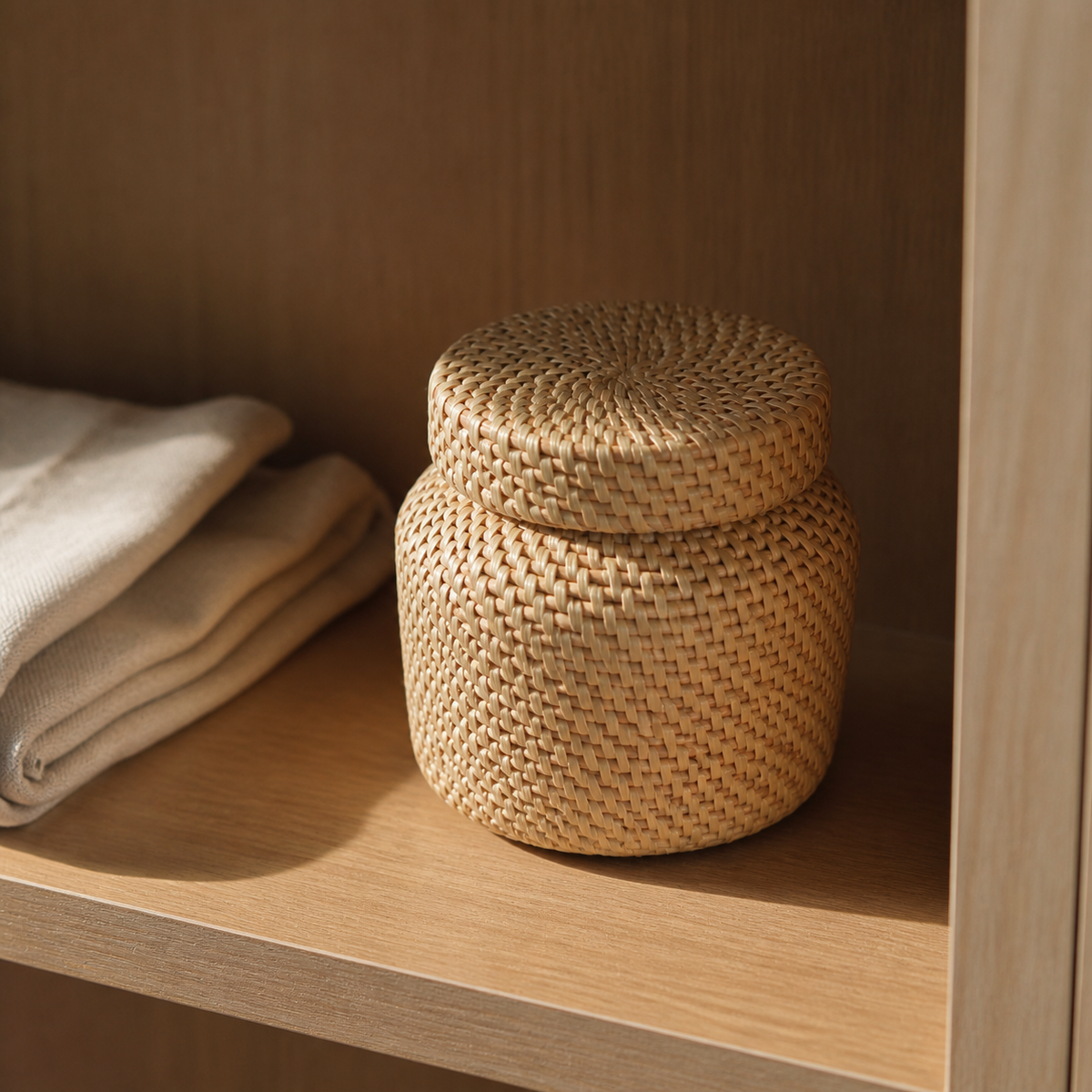 Handwoven Rattan Storage Jar with Lid – Tea & Jewelry Organizer
