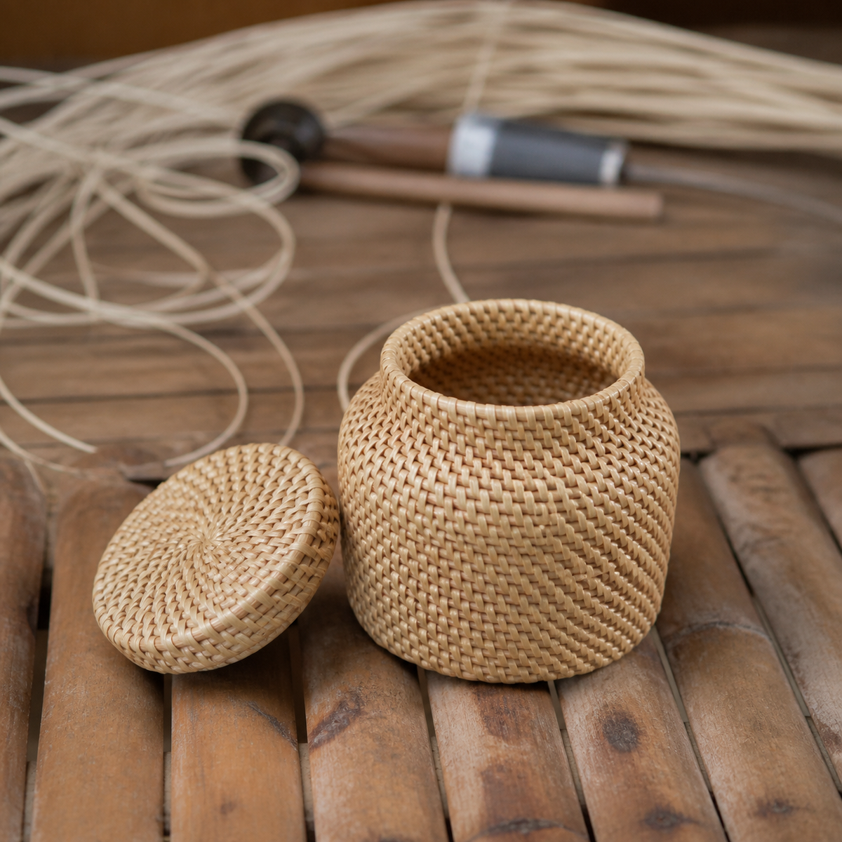 Handwoven Rattan Storage Jar with Lid – Tea & Jewelry Organizer
