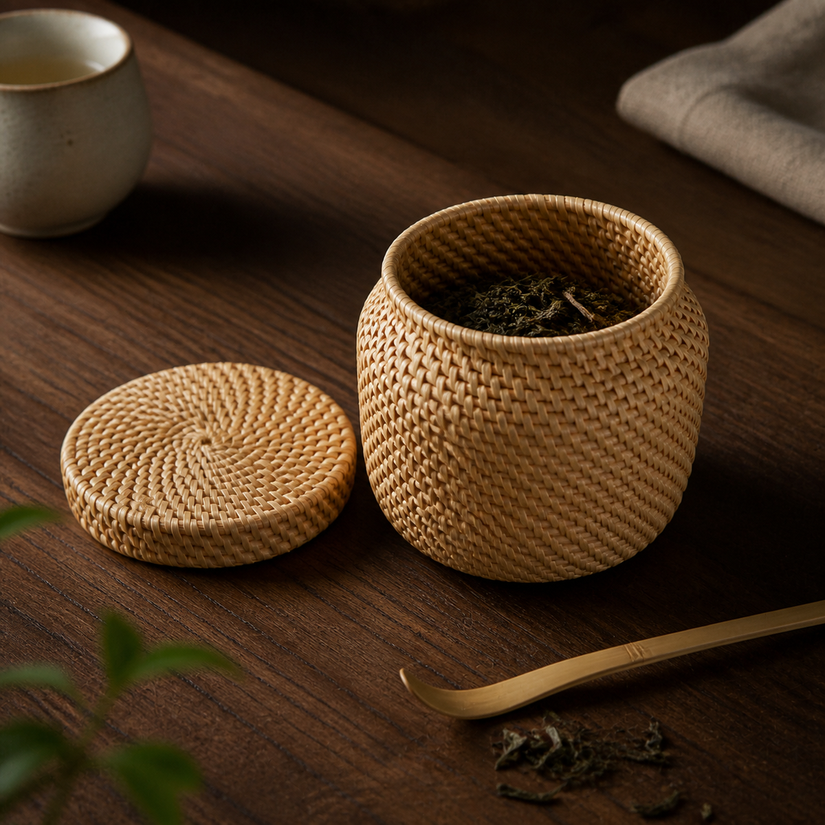 Handwoven Rattan Storage Jar with Lid – Tea & Jewelry Organizer