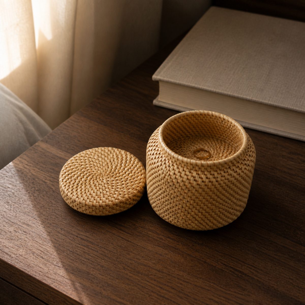 Handwoven Rattan Storage Jar with Lid – Tea & Jewelry Organizer