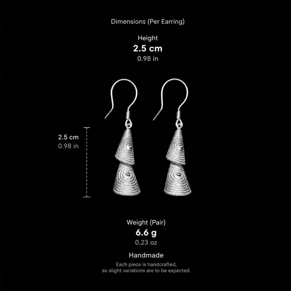 Handcrafted Miao Silver Bell Drop Earrings – 999 Fine Silver Ethnic Earrings