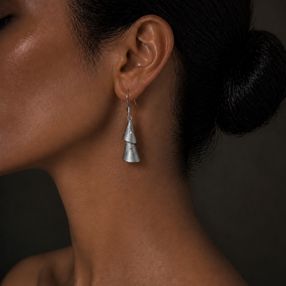 Handcrafted Miao Silver Bell Drop Earrings – 999 Fine Silver Ethnic Earrings
