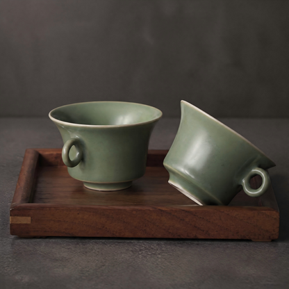 Celadon Ceramic Tea Cups Set of 2 – Minimalist Chinese Teacups with Handle | Orithing