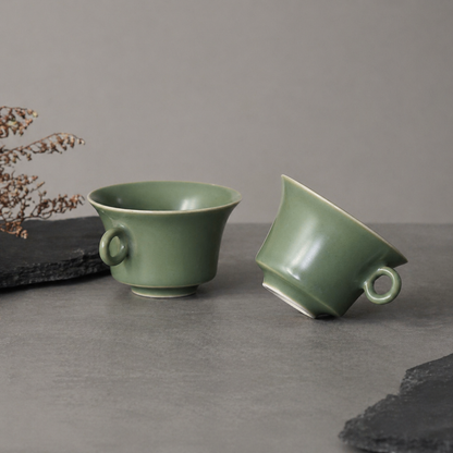 Celadon Ceramic Tea Cups Set of 2 – Minimalist Chinese Teacups with Handle | Orithing