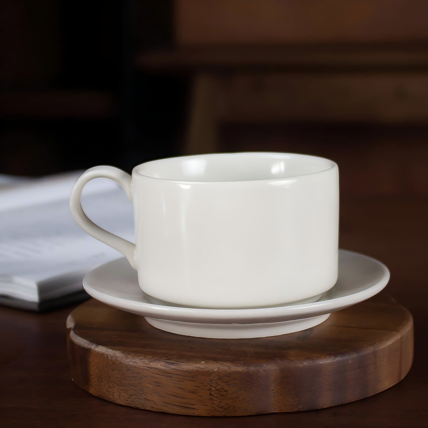 Ceramic Coffee Cup and Saucer Set – Celadon Green or White Minimalist Mug Set | Orithing