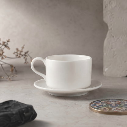 Ceramic Coffee Cup and Saucer Set – Celadon Green or White Minimalist Mug Set | Orithing