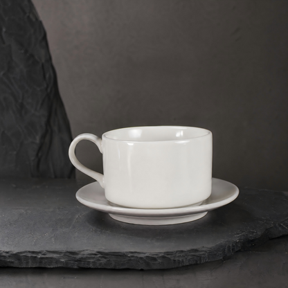 Ceramic Coffee Cup and Saucer Set – Celadon Green or White Minimalist Mug Set | Orithing