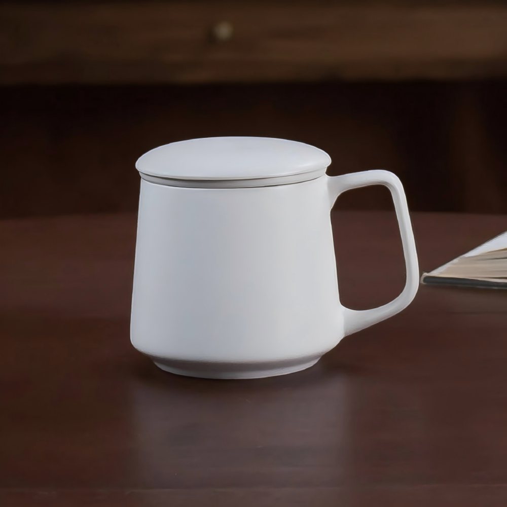 White Porcelain Tea Mug with Infuser & Lid – Minimalist Ceramic Tea Cup for Loose Leaf Tea | Orithing