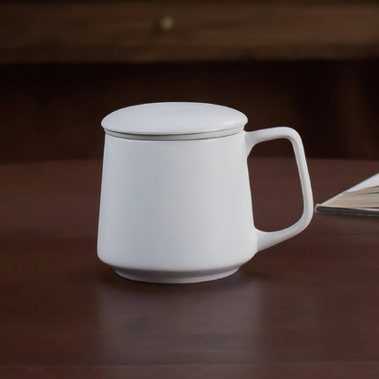 White Porcelain Tea Mug with Infuser & Lid – Minimalist Ceramic Tea Cup for Loose Leaf Tea | Orithing