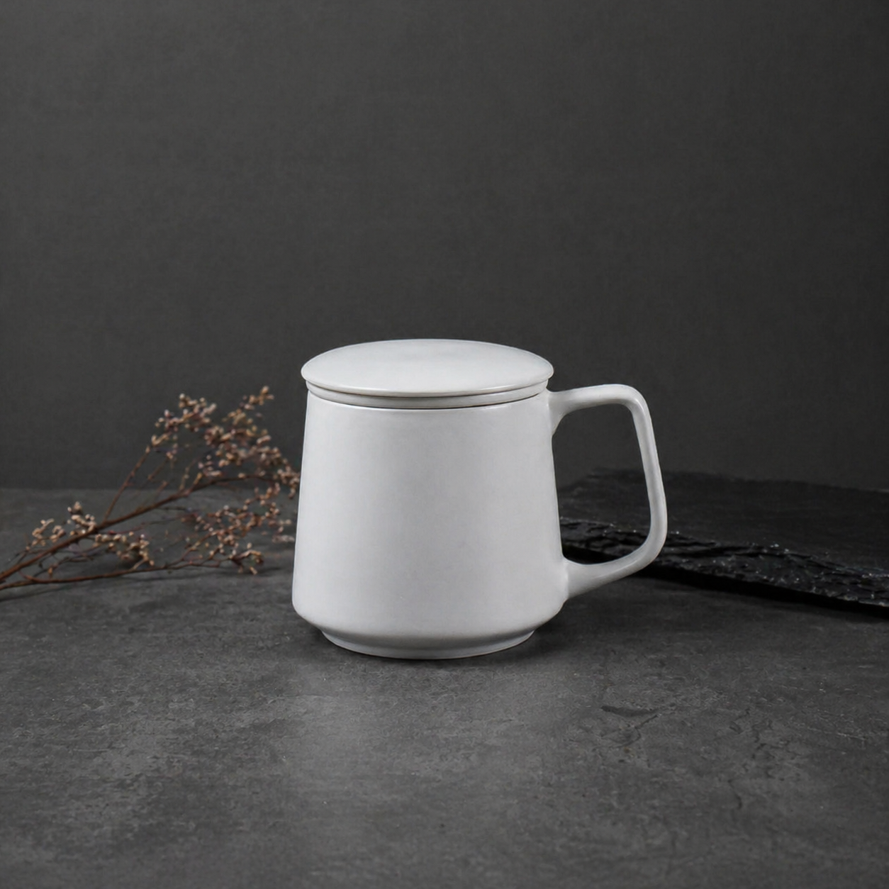 White Porcelain Tea Mug with Infuser & Lid – Minimalist Ceramic Tea Cup for Loose Leaf Tea | Orithing