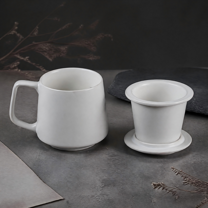 White Porcelain Tea Mug with Infuser & Lid – Minimalist Ceramic Tea Cup for Loose Leaf Tea | Orithing