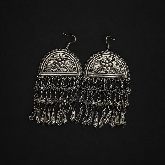 Handcrafted Miao Silver Filigree Tassel Earrings – Vintage Ethnic Statement Jewelry | Orithing