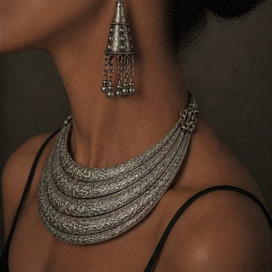 Handcrafted Miao Silver Layered Statement Necklace – Vintage Ethnic Collar Jewelry | Orithing