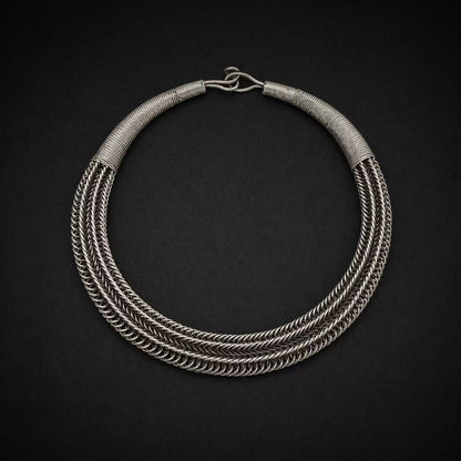Handcrafted Miao Silver Multi-Layer Chain Necklace – Minimalist Ethnic Statement Jewelry | Orithing