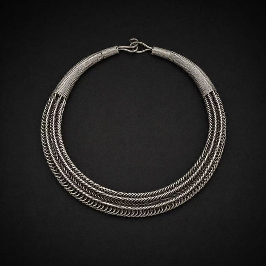 Handcrafted Miao Silver Multi-Layer Chain Necklace – Minimalist Ethnic Statement Jewelry | Orithing