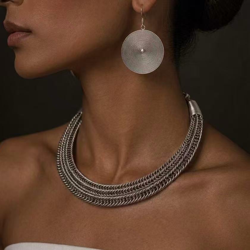 Handcrafted Miao Silver Multi-Layer Chain Necklace – Minimalist Ethnic Statement Jewelry | Orithing