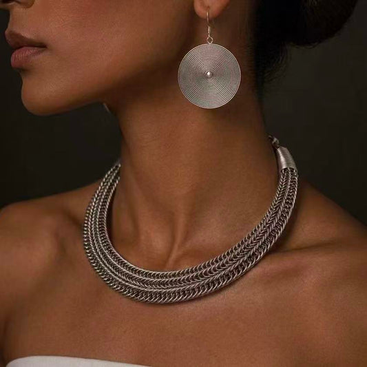 Handcrafted Miao Silver Multi-Layer Chain Necklace – Minimalist Ethnic Statement Jewelry | Orithing