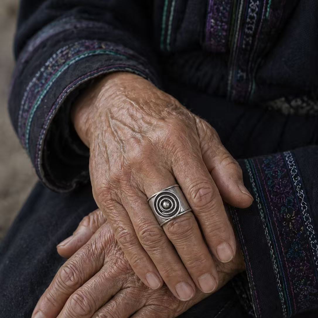 Handcrafted Miao Silver Spiral Band Ring – Bold Sculptural Statement Jewelry | Orithing