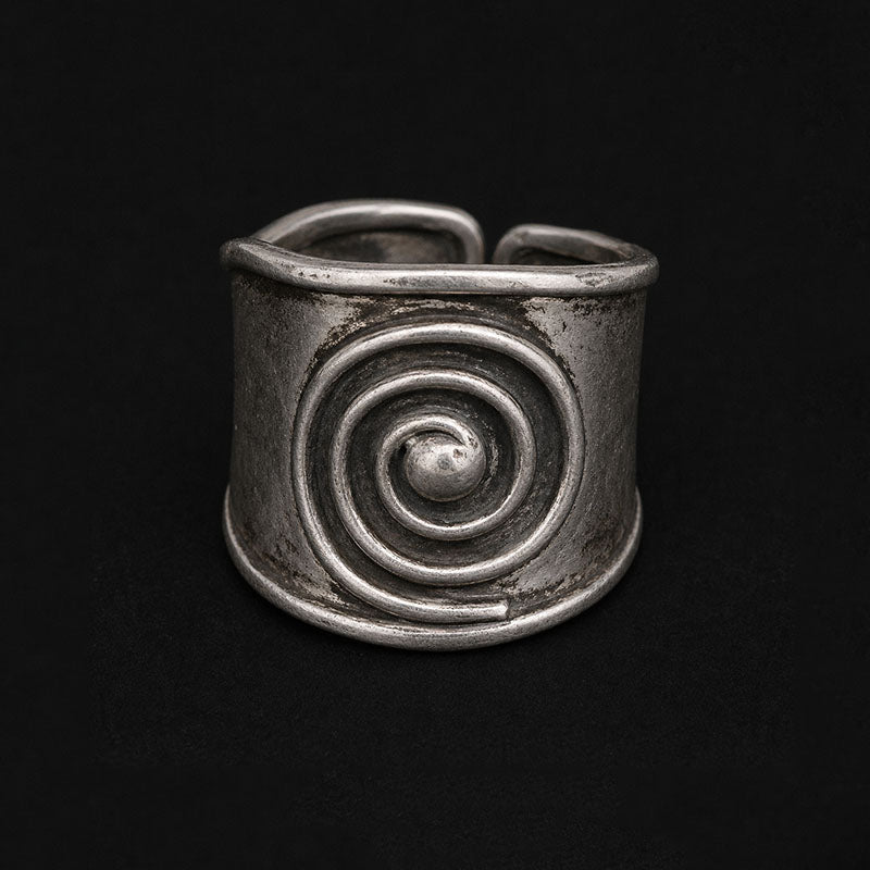 Handcrafted Miao Silver Spiral Band Ring – Bold Sculptural Statement Jewelry | Orithing