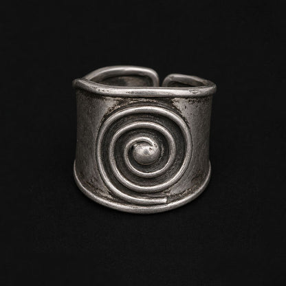 Handcrafted Miao Silver Spiral Band Ring – Bold Sculptural Statement Jewelry | Orithing