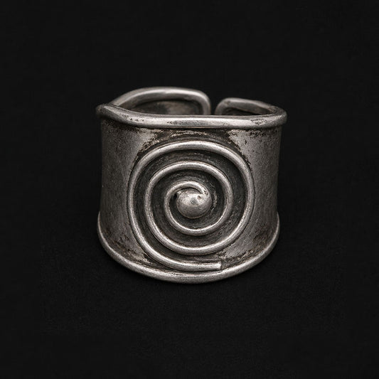 Handcrafted Miao Silver Spiral Band Ring – Bold Sculptural Statement Jewelry | Orithing