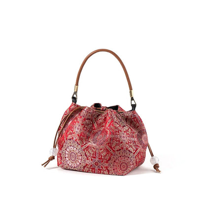 Song Brocade Bucket Bag – Silk Drawstring Handbag with Top Handle | Orithing