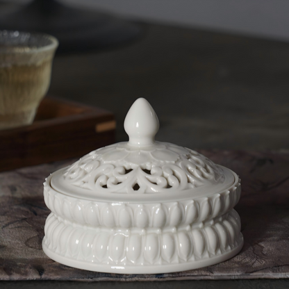 The Serene Lotus & Vine Incense Burner – Handcrafted Ceramic Incense Holder with Lid | Zen Home Ritual | Orithing