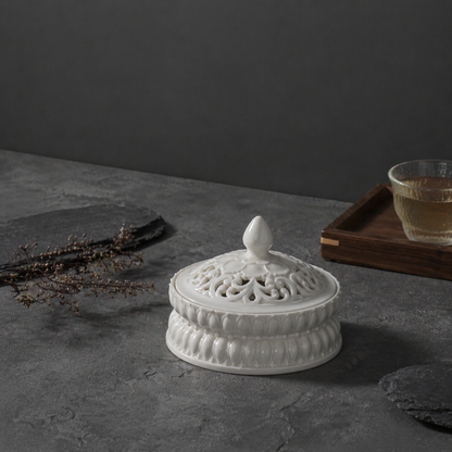 The Serene Lotus & Vine Incense Burner – Handcrafted Ceramic Incense Holder with Lid | Zen Home Ritual | Orithing