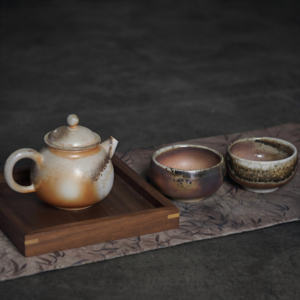 Wood-Fired Ceramic Teapot Set – Rustic Handmade Tea Set with Teapot and 2 Cups | Orithing