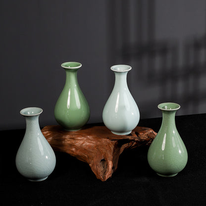 Celadon Ceramic Vase – Crackle Glaze / Smooth Finish Minimalist Chinese Style Flower Vase | Orithing