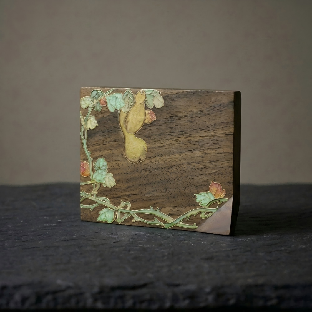 Handcrafted Square Cloisonné Enamel Coaster｜ Black Walnut Wood